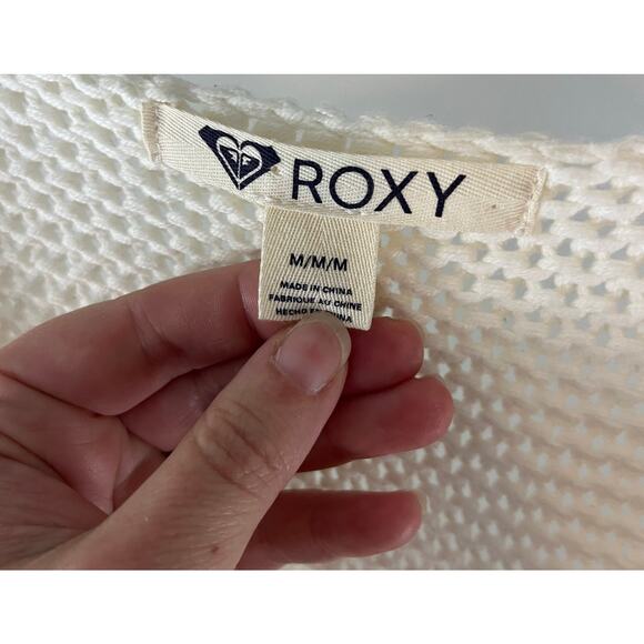 Roxy Ivory/Cream Open Front Chunky Open Knit Cardigan Casual Boho Medium - Picture 2 of 6